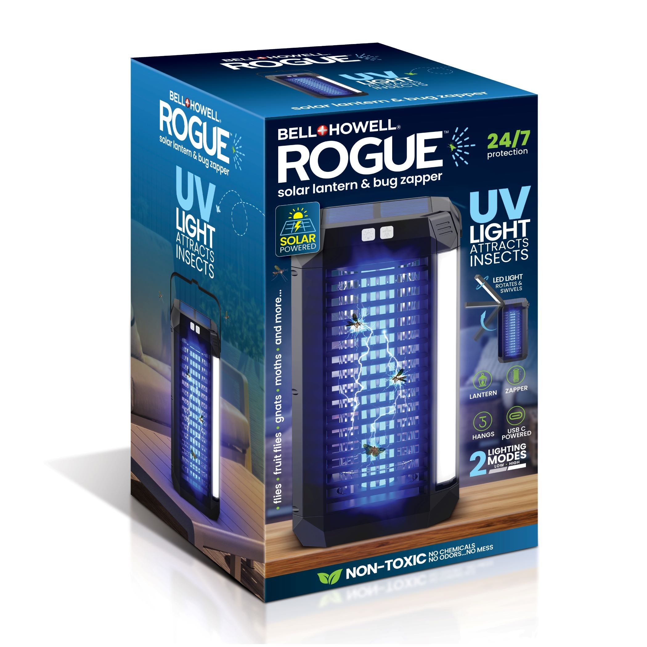 Bell + Howell Rogue Solar Lantern & Bug Zapper with Swiveling LED